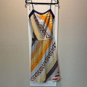 BCBGMaxAzria Multi-Stripe Slip Midi Dress in Yellow & Navy